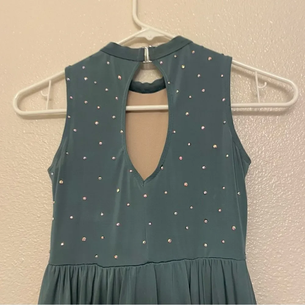 WEISSMAN Dance Costume Sage green Keyhole Back Skater Dress rhinestone D11782 IC